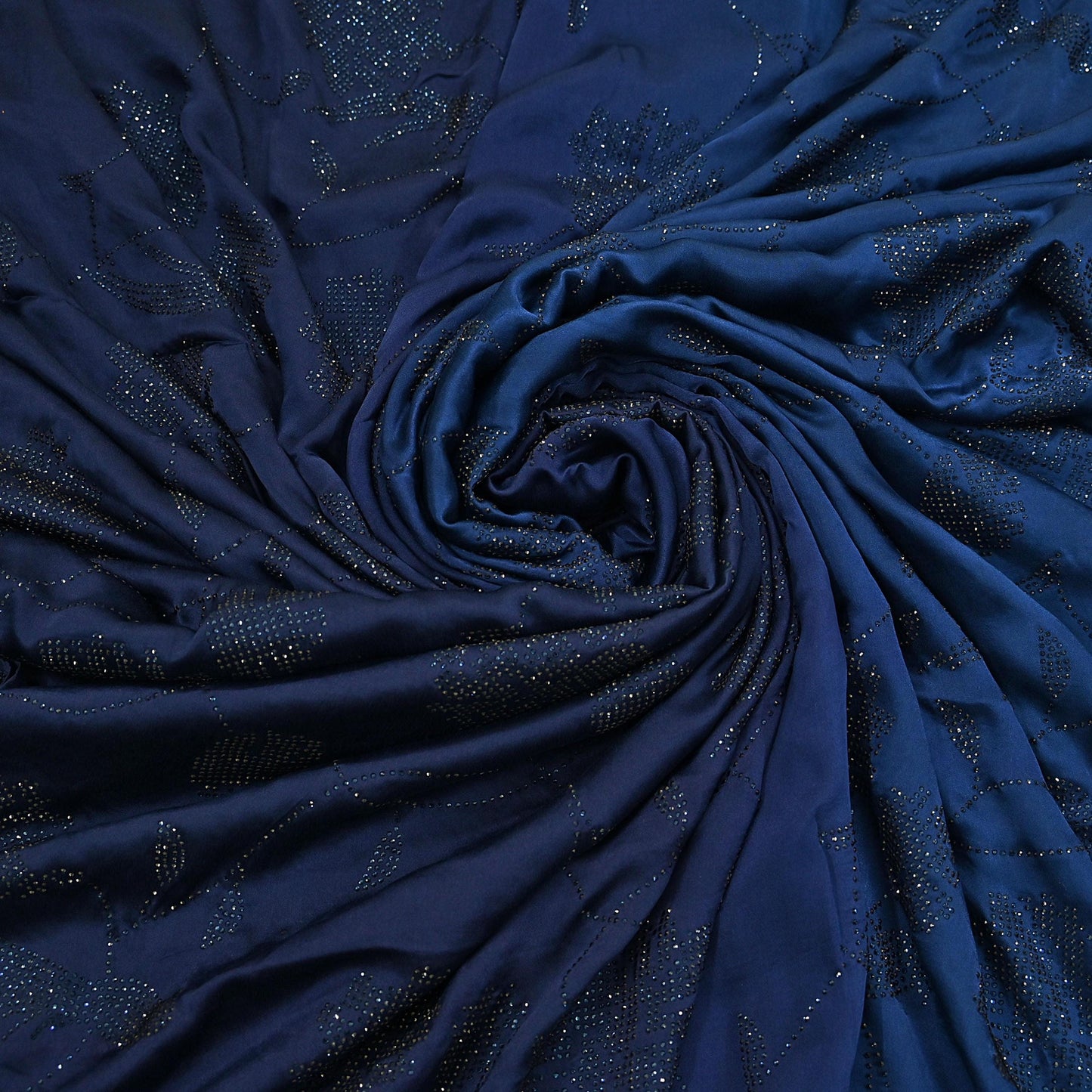 Rare Vintage Blue Pure Satin Silk Saree Hand Embroidered Fabric 5.5 Yards Sari Bollywood Party Wear Ethnic Designer Saree