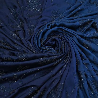 Rare Vintage Blue Pure Satin Silk Saree Hand Embroidered Fabric 5.5 Yards Sari Bollywood Party Wear Ethnic Designer Saree