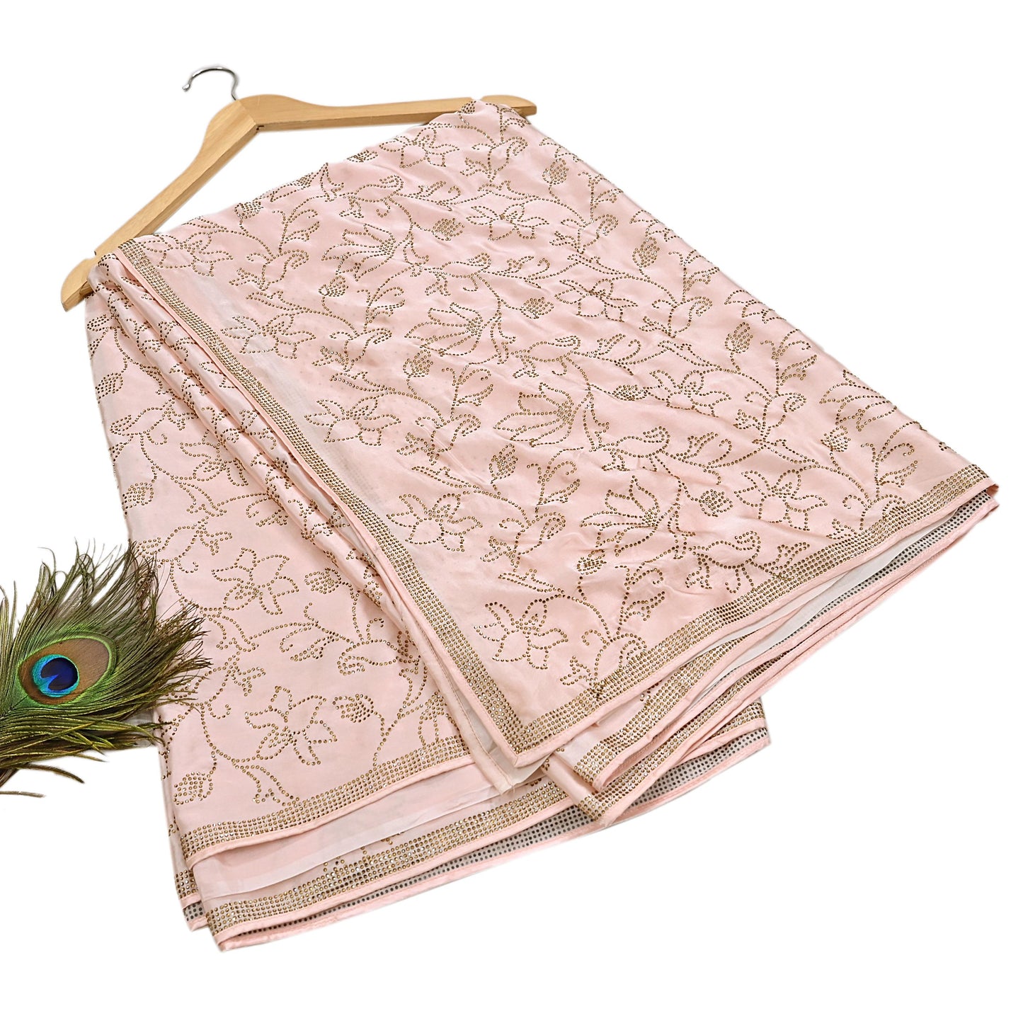 Rare Vintage Peach Pure Satin Silk Saree Hand Embroidered Fabric 5.5 Yards Sari Bollywood Party Wear Ethnic Saree with blouse fabric