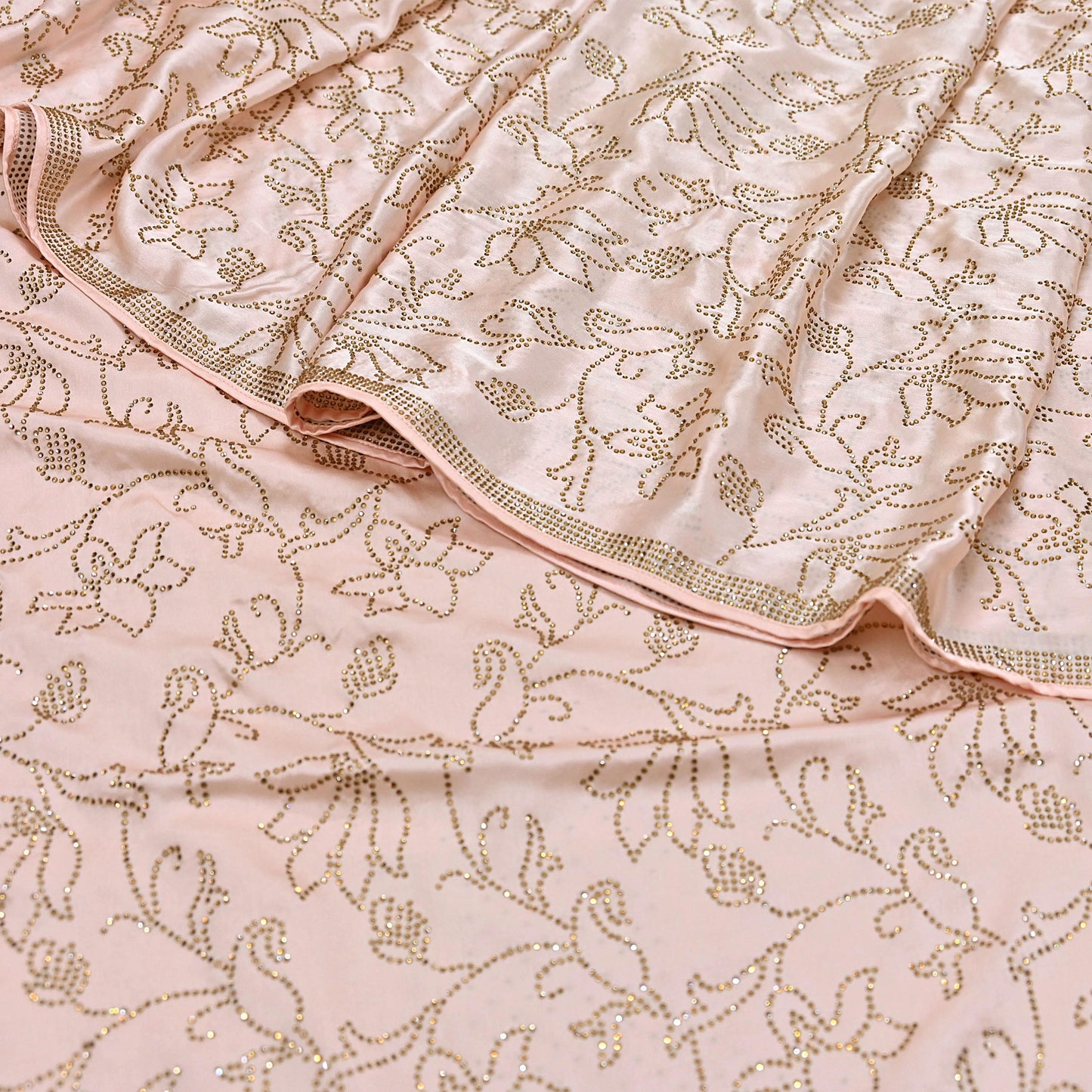 Rare Vintage Peach Pure Satin Silk Saree Hand Embroidered Fabric 5.5 Yards Sari Bollywood Party Wear Ethnic Saree with blouse fabric