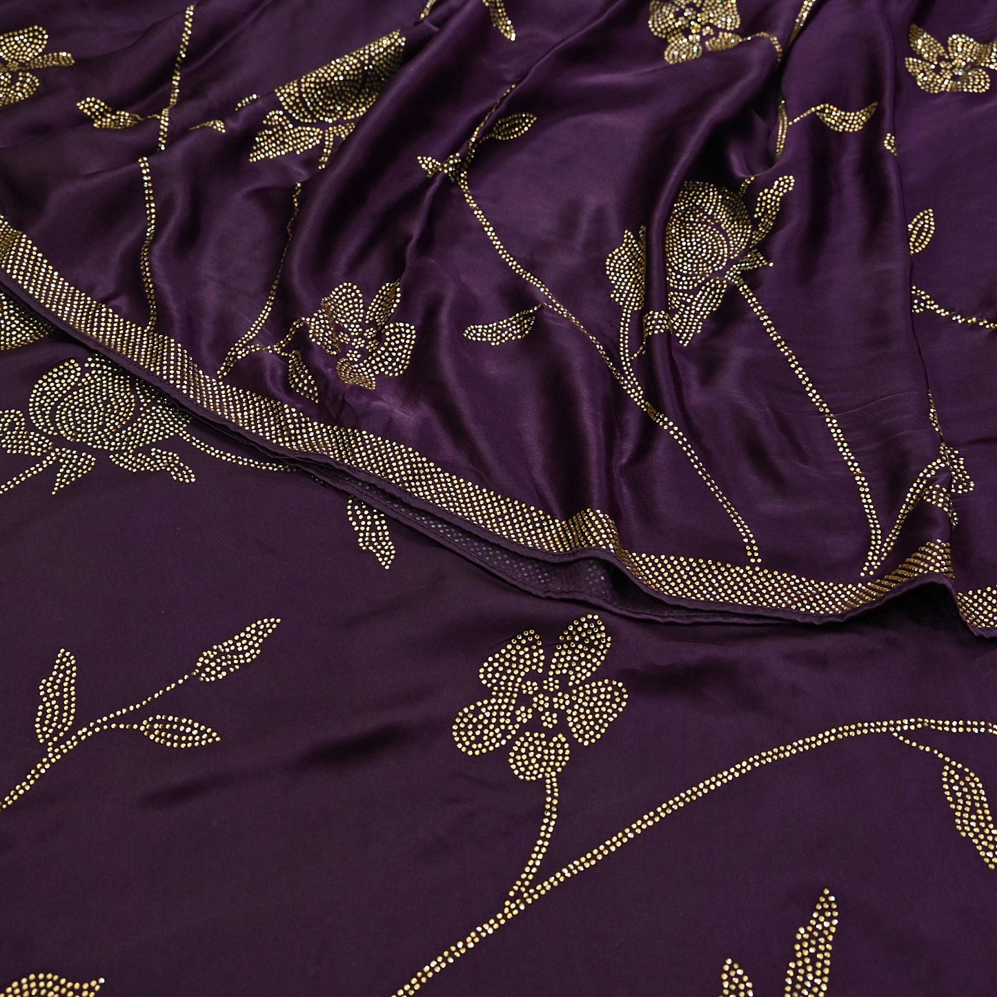 Rare Vintage Purple Pure Satin Silk Saree Hand Embroidered Fabric 5.5 Yards Sari Bollywood Party Wear Ethnic Designer Saree