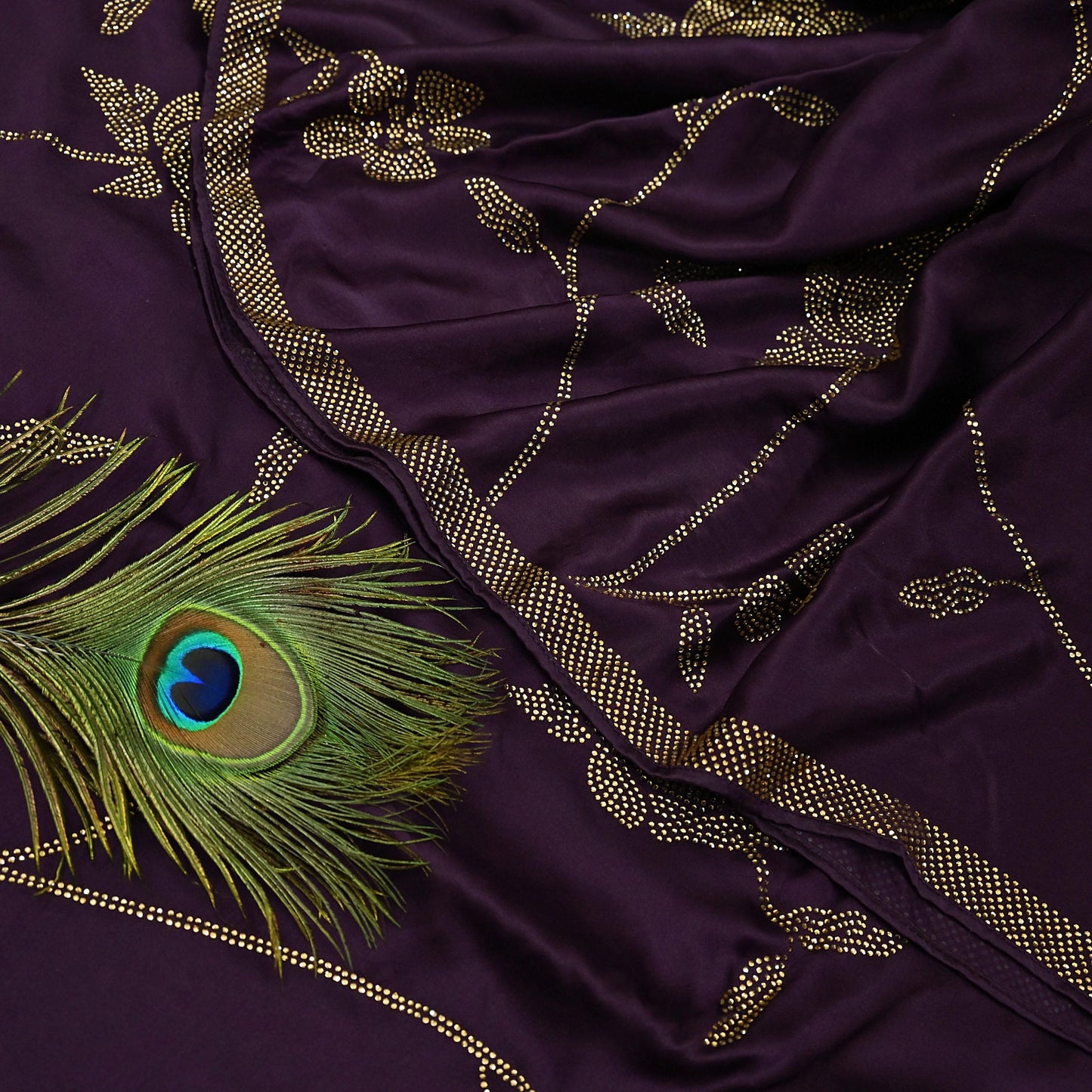 Rare Vintage Purple Pure Satin Silk Saree Hand Embroidered Fabric 5.5 Yards Sari Bollywood Party Wear Ethnic Designer Saree