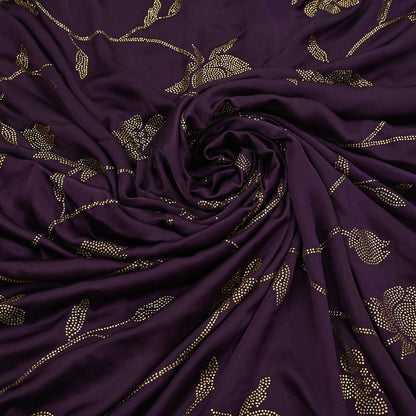 Rare Vintage Purple Pure Satin Silk Saree Hand Embroidered Fabric 5.5 Yards Sari Bollywood Party Wear Ethnic Designer Saree