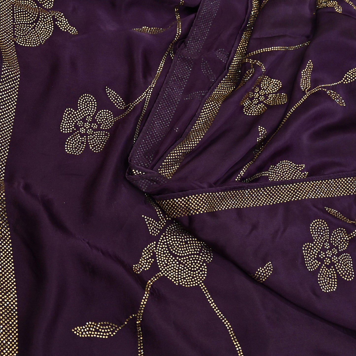 Rare Vintage Purple Pure Satin Silk Saree Hand Embroidered Fabric 5.5 Yards Sari Bollywood Party Wear Ethnic Designer Saree