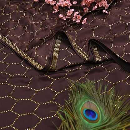Rare Vintage Brown Pure Satin Silk Saree Hand Embroidered Fabric 5.5 Yards Sari Bollywood Party Wear Ethnic Designer Saree