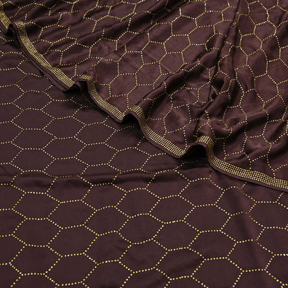Rare Vintage Brown Pure Satin Silk Saree Hand Embroidered Fabric 5.5 Yards Sari Bollywood Party Wear Ethnic Designer Saree