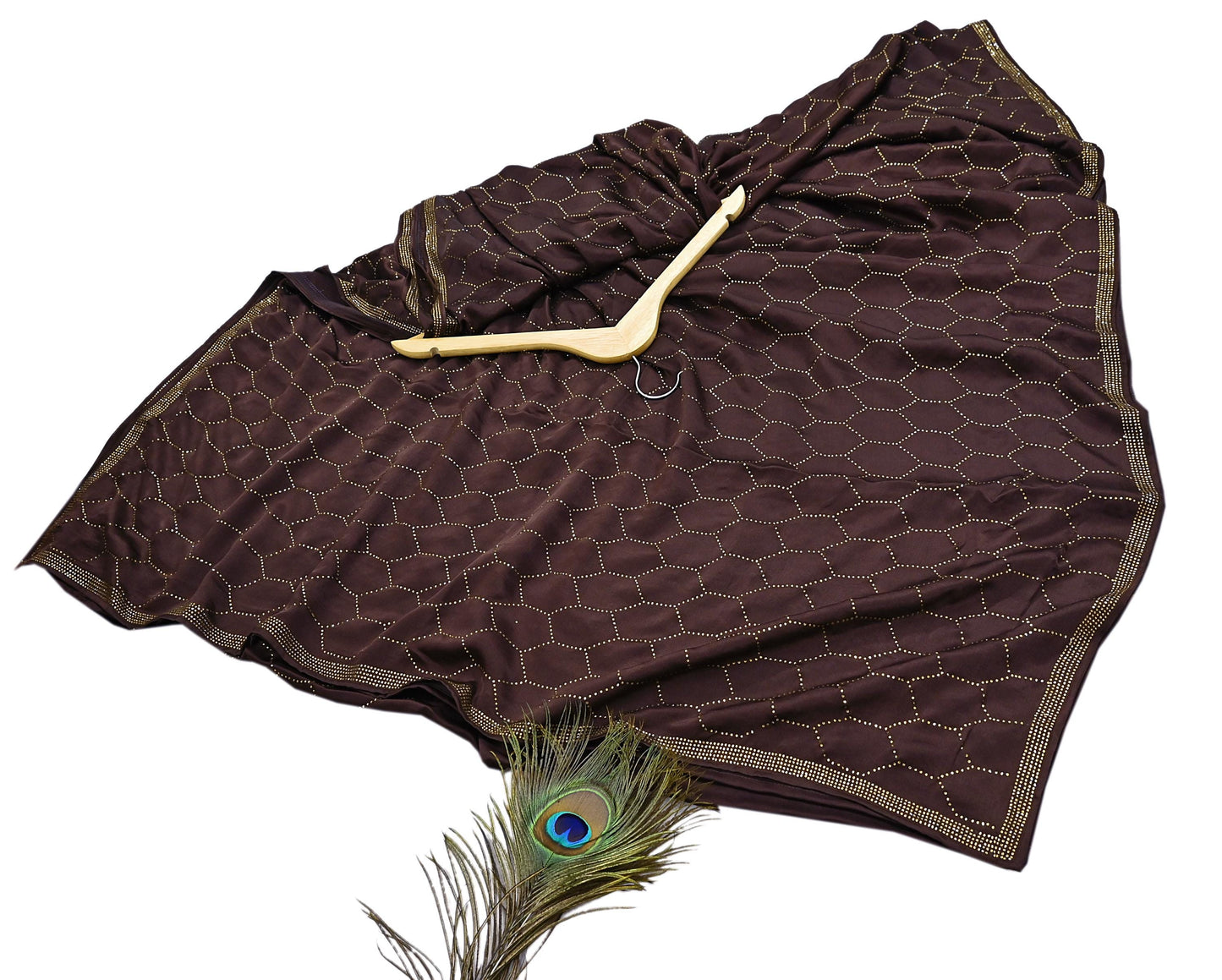 Rare Vintage Brown Pure Satin Silk Saree Hand Embroidered Fabric 5.5 Yards Sari Bollywood Party Wear Ethnic Designer Saree