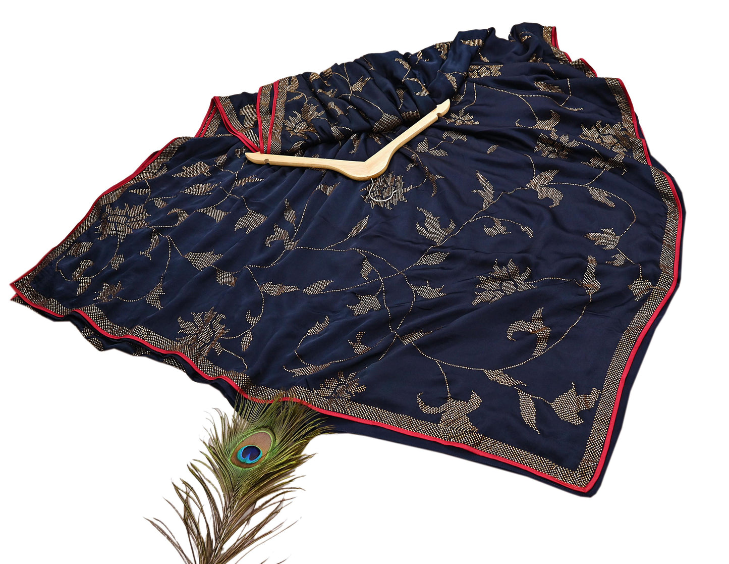 Rare Vintage Blue Pure Satin Silk Saree Hand Embroidered Fabric 6 Yards Sari Bollywood Party Wear Ethnic Designer Saree