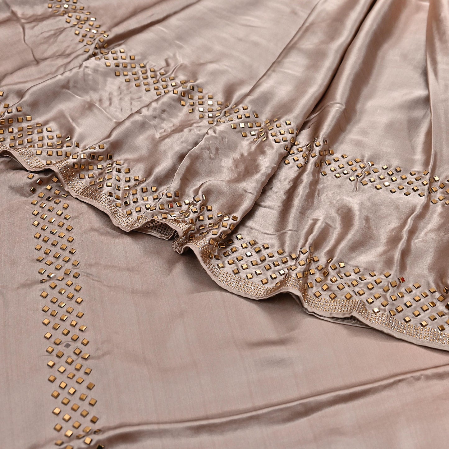 Rare Vintage Brown & Peach Pure Satin Silk Saree Hand Embroidered Fabric 5.5 Yards Sari Bollywood Party Wear Ethnic Saree with Blouse Fabric