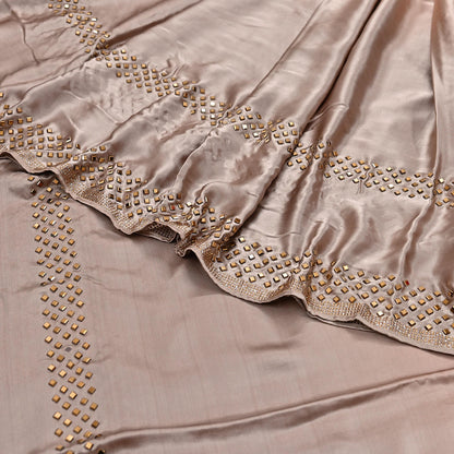 Rare Vintage Brown & Peach Pure Satin Silk Saree Hand Embroidered Fabric 5.5 Yards Sari Bollywood Party Wear Ethnic Saree with Blouse Fabric