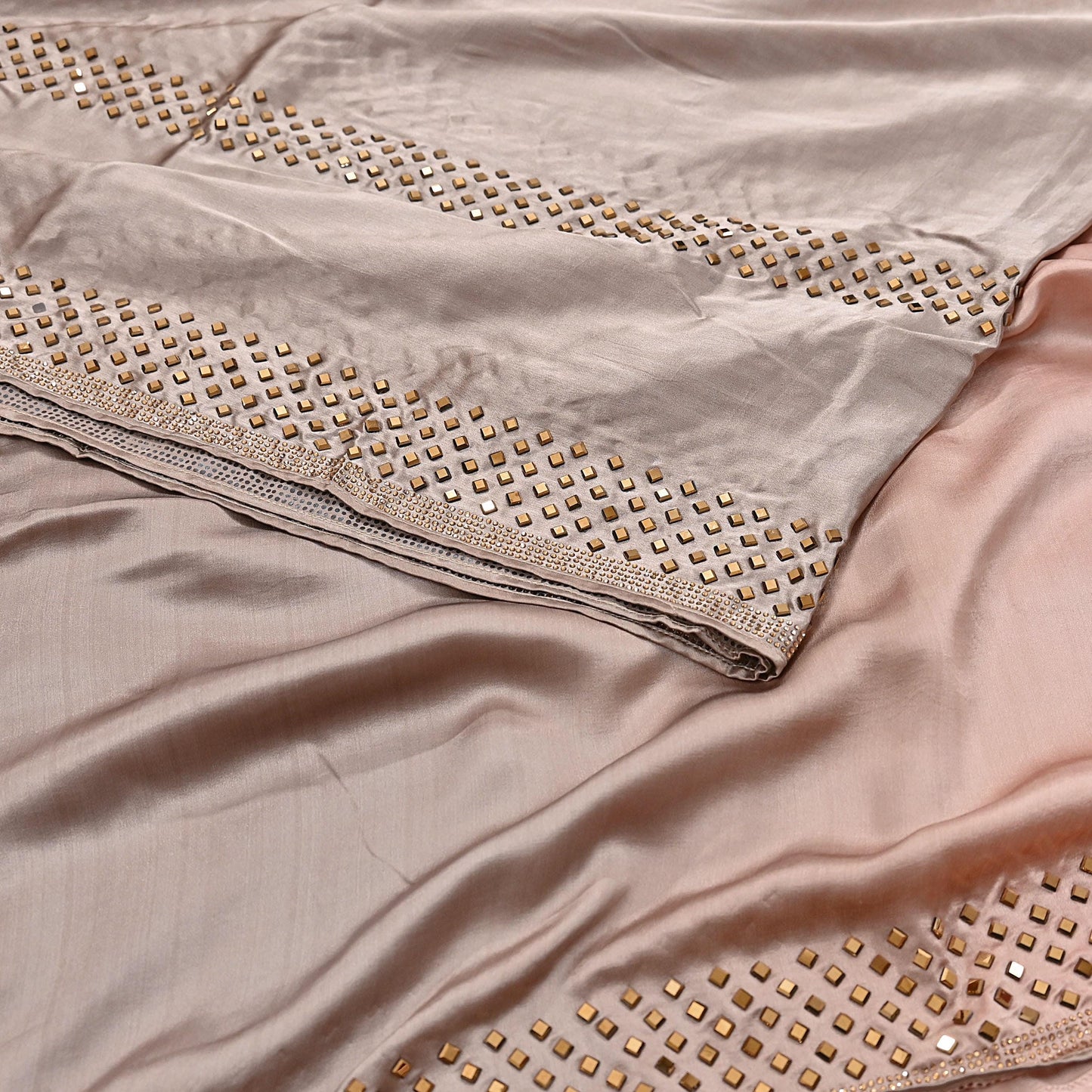Rare Vintage Brown & Peach Pure Satin Silk Saree Hand Embroidered Fabric 5.5 Yards Sari Bollywood Party Wear Ethnic Saree with Blouse Fabric