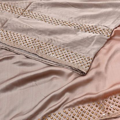 Rare Vintage Brown & Peach Pure Satin Silk Saree Hand Embroidered Fabric 5.5 Yards Sari Bollywood Party Wear Ethnic Saree with Blouse Fabric