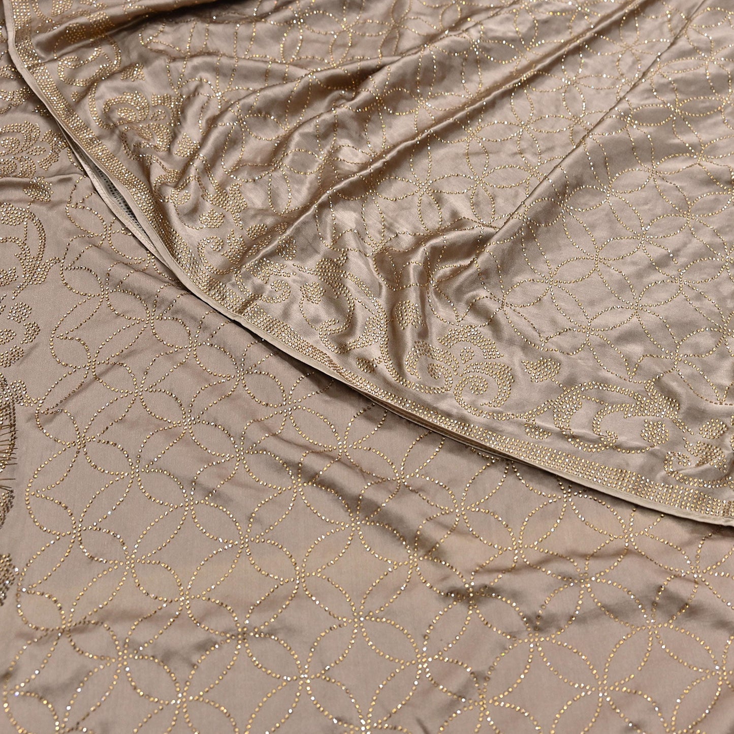 Rare Vintage Brown & Peach Pure Satin Silk Saree Hand Embroidered Fabric 5.5 Yards Sari Bollywood Party Wear Ethnic Saree