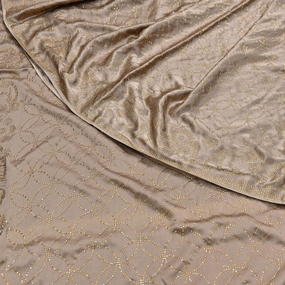 Rare Vintage Brown & Peach Pure Satin Silk Saree Hand Embroidered Fabric 5.5 Yards Sari Bollywood Party Wear Ethnic Saree