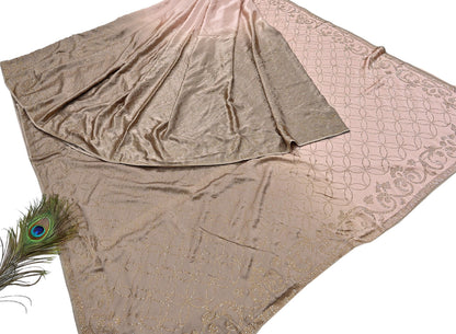 Rare Vintage Brown & Peach Pure Satin Silk Saree Hand Embroidered Fabric 5.5 Yards Sari Bollywood Party Wear Ethnic Saree