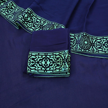 Rare Vintage Sea Blue Pure Chiffon Silk Saree Hand Embroidered Fabric 6 Yards Sari Bollywood Party Wear Ethnic saree With Blouse Fabric