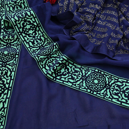 Rare Vintage Sea Blue Pure Chiffon Silk Saree Hand Embroidered Fabric 6 Yards Sari Bollywood Party Wear Ethnic saree With Blouse Fabric