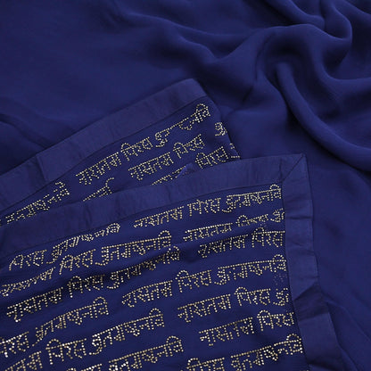 Rare Vintage Sea Blue Pure Chiffon Silk Saree Hand Embroidered Fabric 6 Yards Sari Bollywood Party Wear Ethnic saree With Blouse Fabric