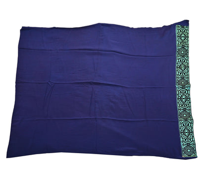 Rare Vintage Sea Blue Pure Chiffon Silk Saree Hand Embroidered Fabric 6 Yards Sari Bollywood Party Wear Ethnic saree With Blouse Fabric