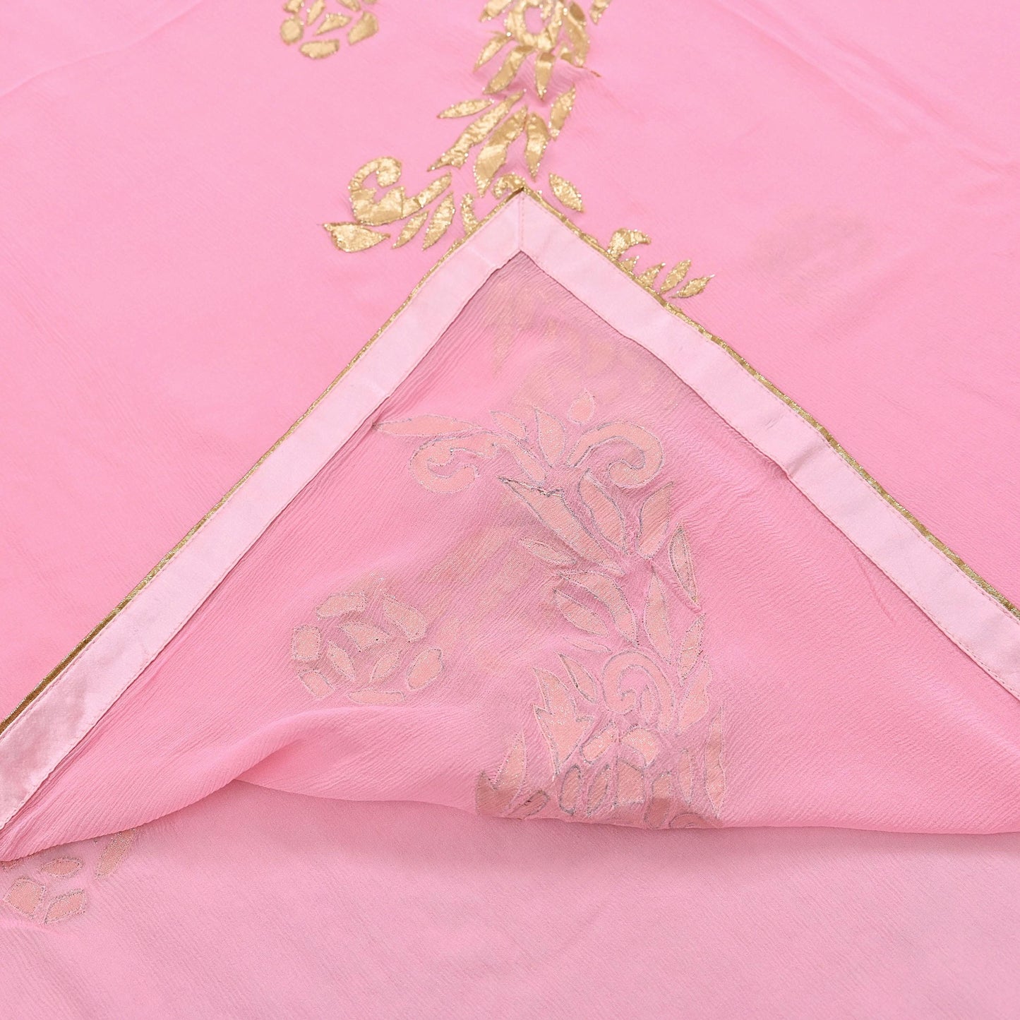 Rare Vintage Pink Pure Chiffon Silk Saree Hand Embroidered Fabric 6 Yards Sari Bollywood Party Wear Ethnic saree
