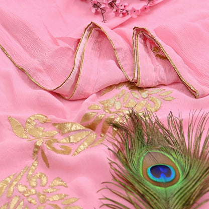Rare Vintage Pink Pure Chiffon Silk Saree Hand Embroidered Fabric 6 Yards Sari Bollywood Party Wear Ethnic saree