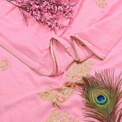 Rare Vintage Pink Pure Chiffon Silk Saree Hand Embroidered Fabric 6 Yards Sari Bollywood Party Wear Ethnic saree