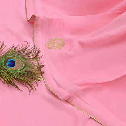 Rare Vintage Pink Pure Chiffon Silk Saree Hand Embroidered Fabric 6 Yards Sari Bollywood Party Wear Ethnic saree