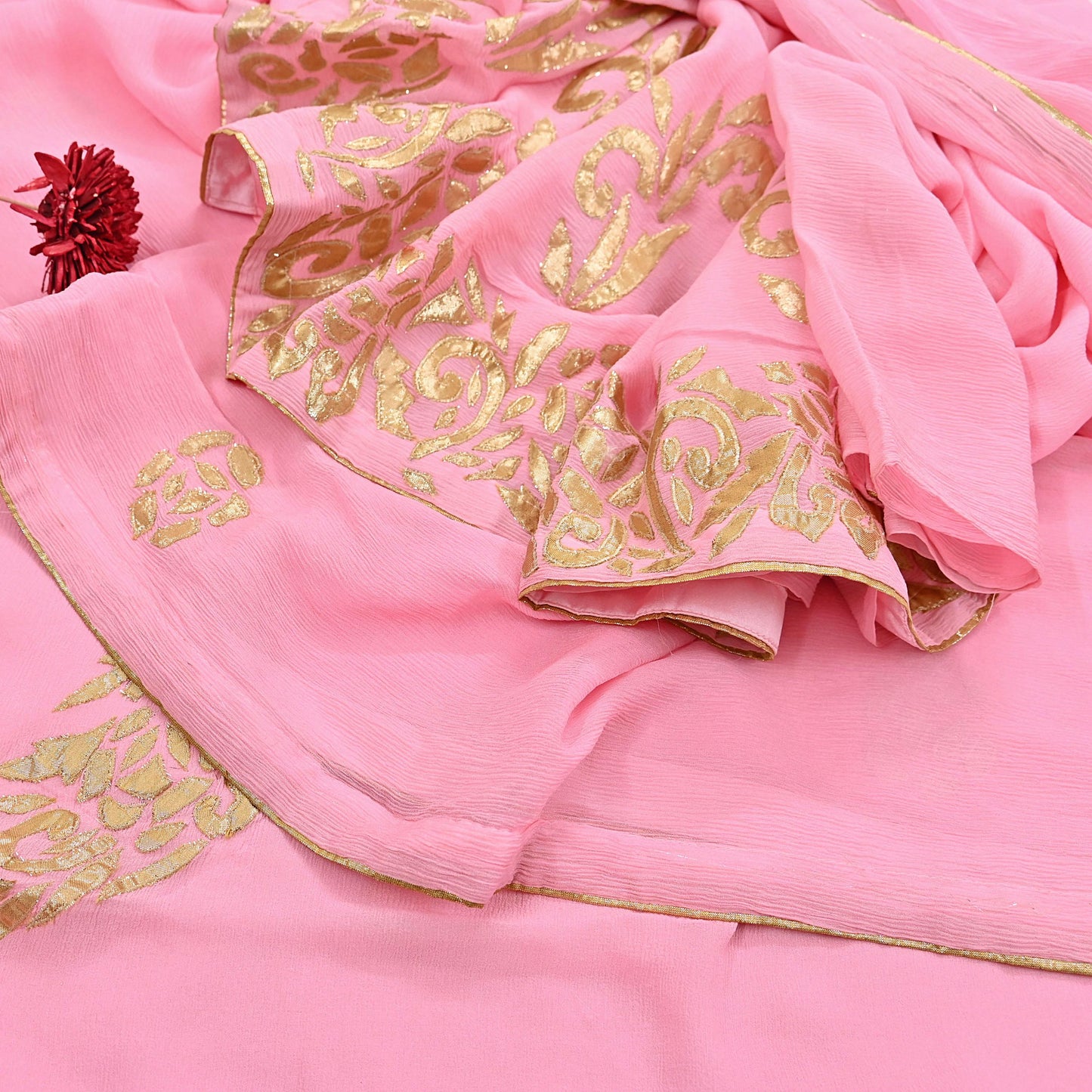 Rare Vintage Pink Pure Chiffon Silk Saree Hand Embroidered Fabric 6 Yards Sari Bollywood Party Wear Ethnic saree