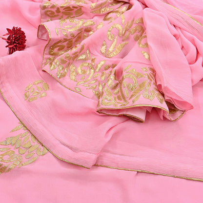 Rare Vintage Pink Pure Chiffon Silk Saree Hand Embroidered Fabric 6 Yards Sari Bollywood Party Wear Ethnic saree
