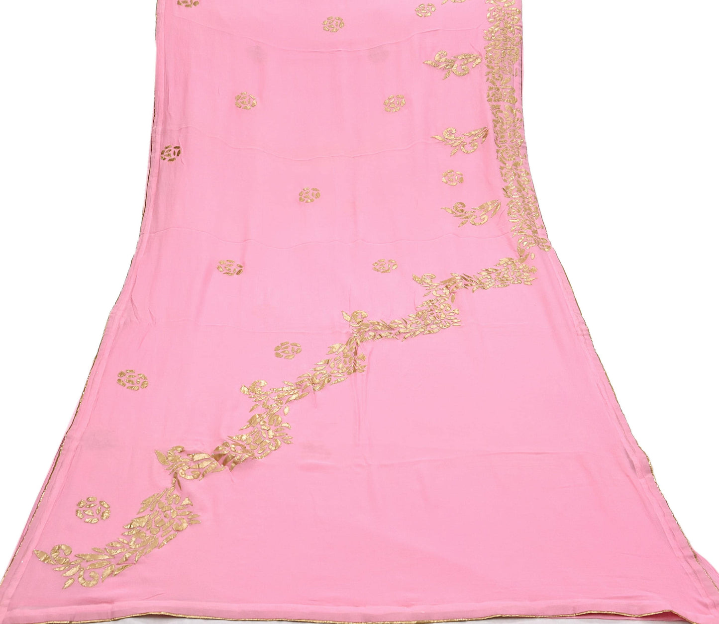 Rare Vintage Pink Pure Chiffon Silk Saree Hand Embroidered Fabric 6 Yards Sari Bollywood Party Wear Ethnic saree