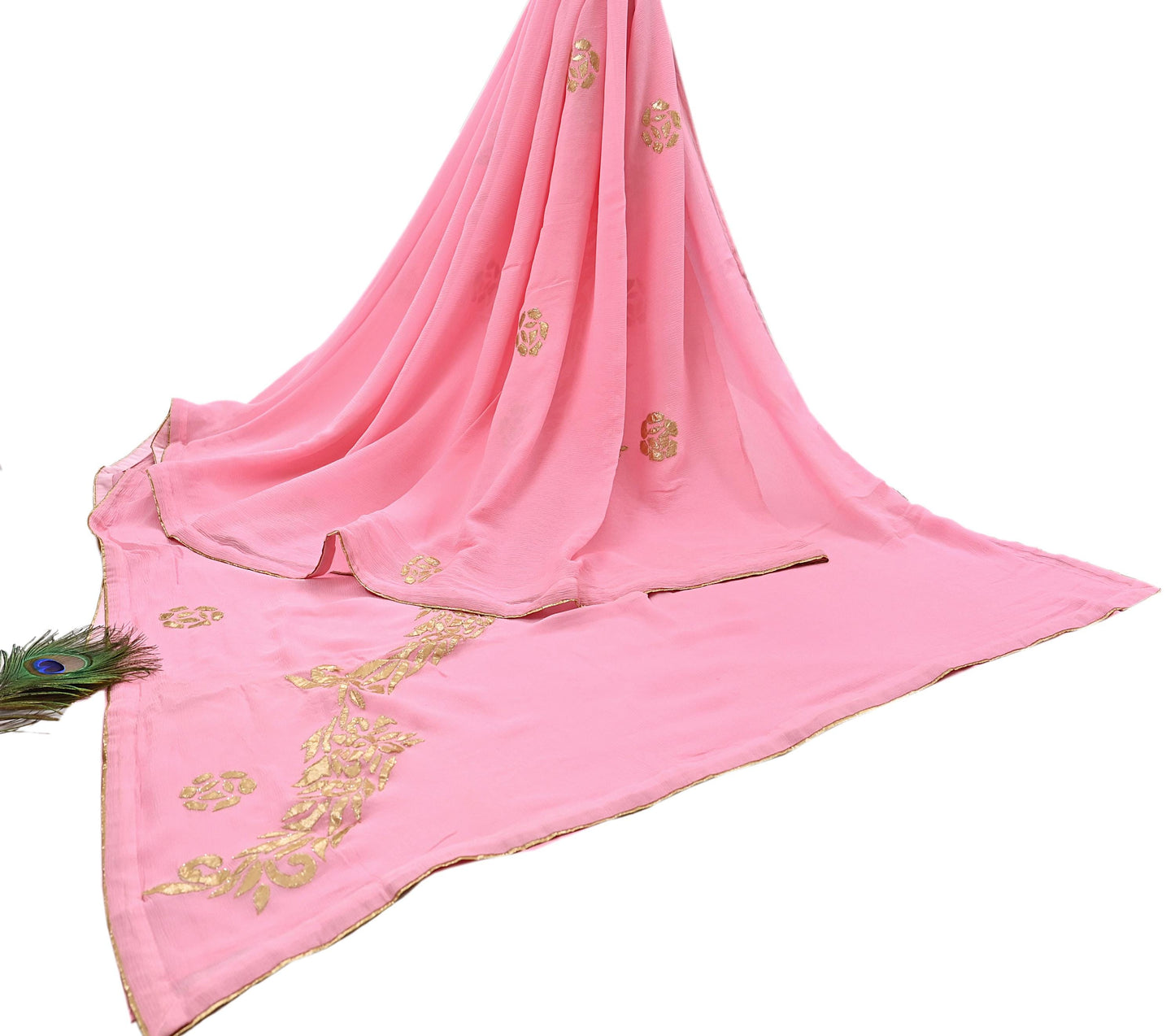 Rare Vintage Pink Pure Chiffon Silk Saree Hand Embroidered Fabric 6 Yards Sari Bollywood Party Wear Ethnic saree