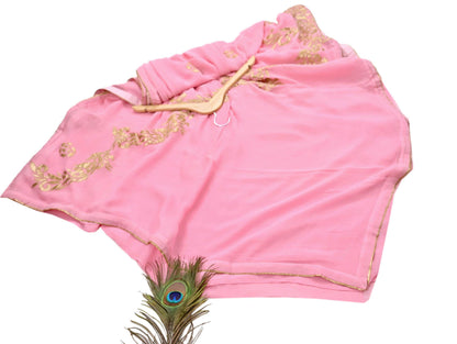 Rare Vintage Pink Pure Chiffon Silk Saree Hand Embroidered Fabric 6 Yards Sari Bollywood Party Wear Ethnic saree