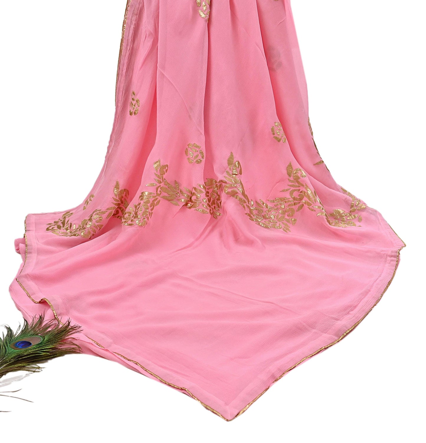 Rare Vintage Pink Pure Chiffon Silk Saree Hand Embroidered Fabric 6 Yards Sari Bollywood Party Wear Ethnic saree
