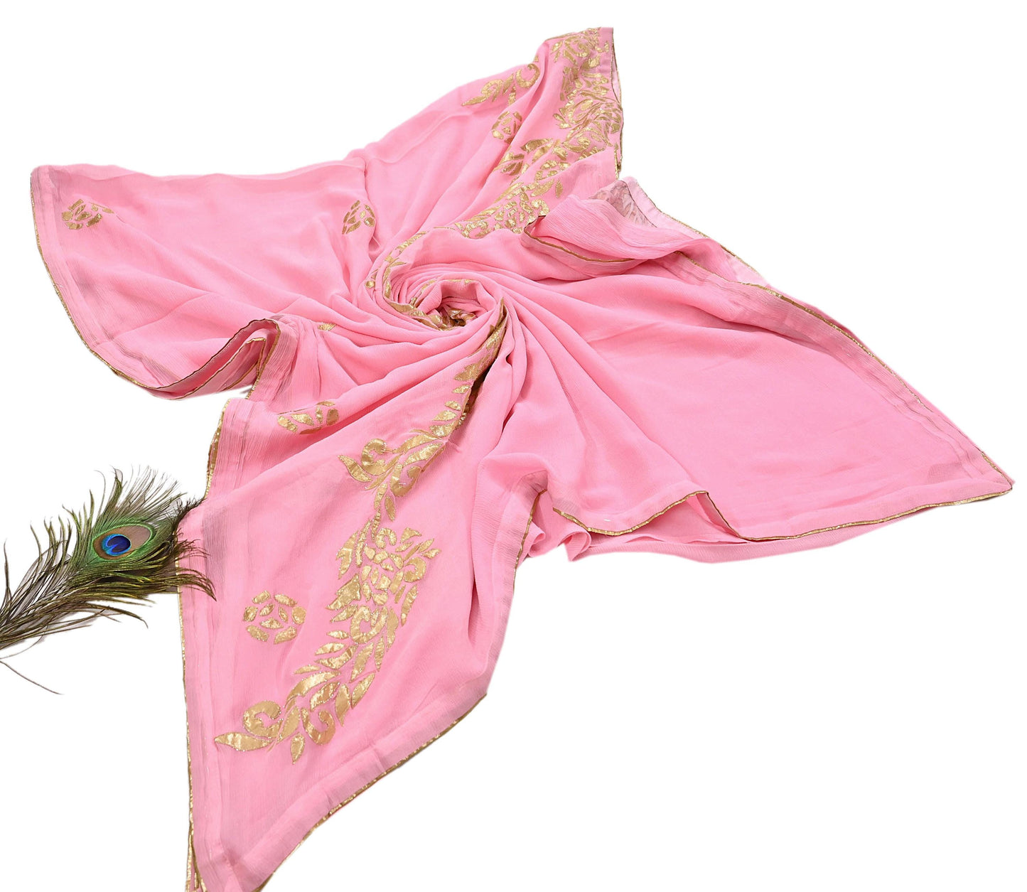 Rare Vintage Pink Pure Chiffon Silk Saree Hand Embroidered Fabric 6 Yards Sari Bollywood Party Wear Ethnic saree