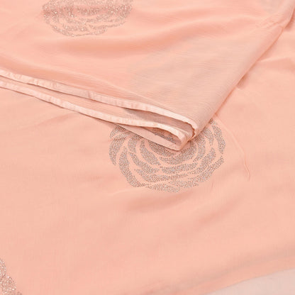 Rare Vintage Peach Pure Chiffon Silk Saree Hand Embroidered Fabric 6 Yards Sari Bollywood Party Wear Ethnic saree With Satin Blouse Fabric