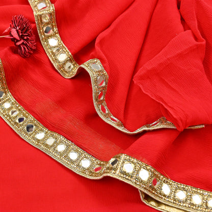Rare Vintage Red Chiffon Silk Saree Hand Beaded Mirror Sari 5.5 Yards Bollywood Party Wear Ethnic
