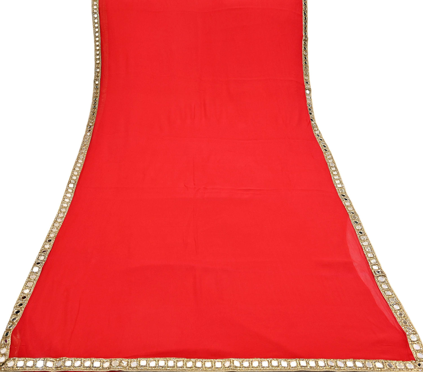 Rare Vintage Red Chiffon Silk Saree Hand Beaded Mirror Sari 5.5 Yards Bollywood Party Wear Ethnic