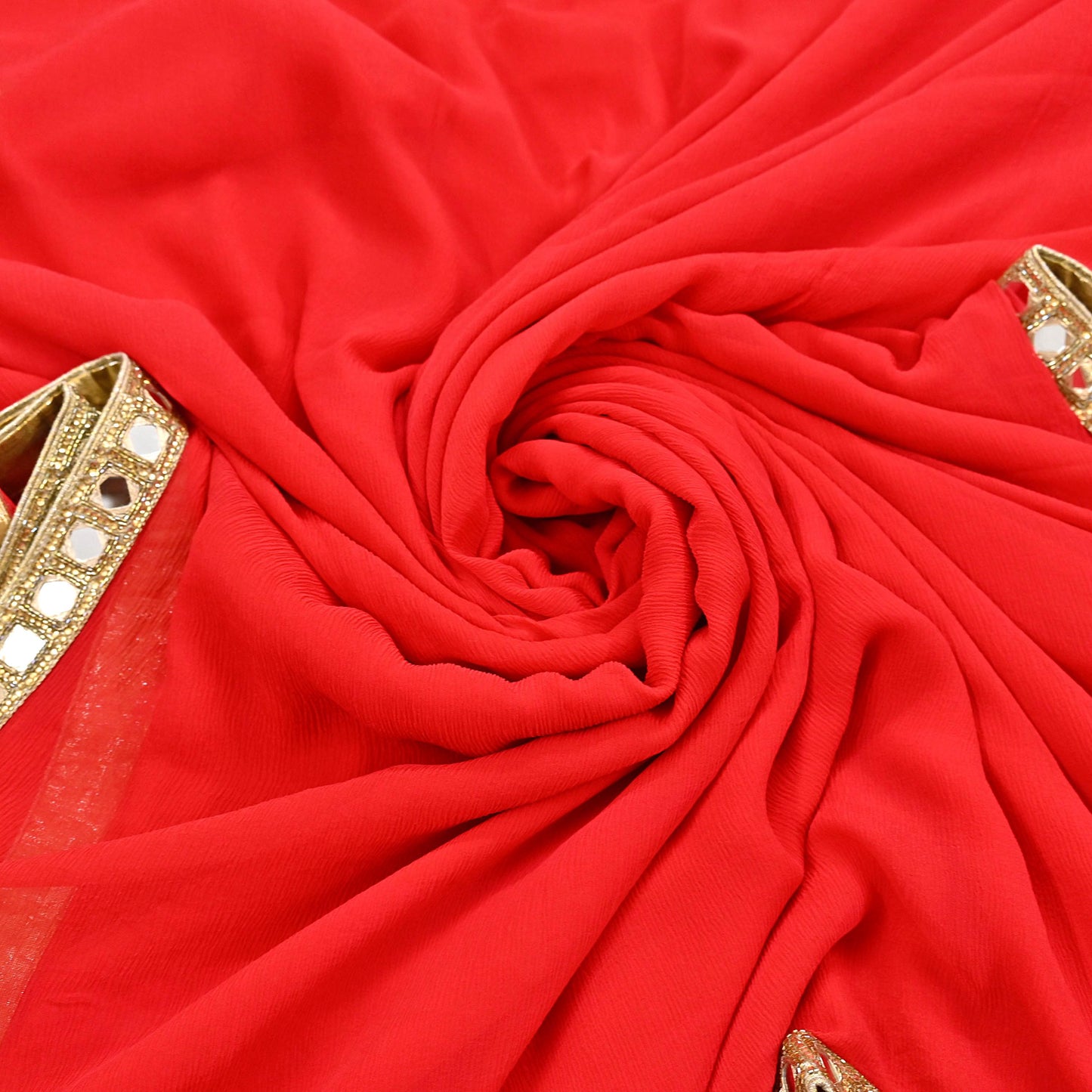 Rare Vintage Red Chiffon Silk Saree Hand Beaded Mirror Sari 5.5 Yards Bollywood Party Wear Ethnic