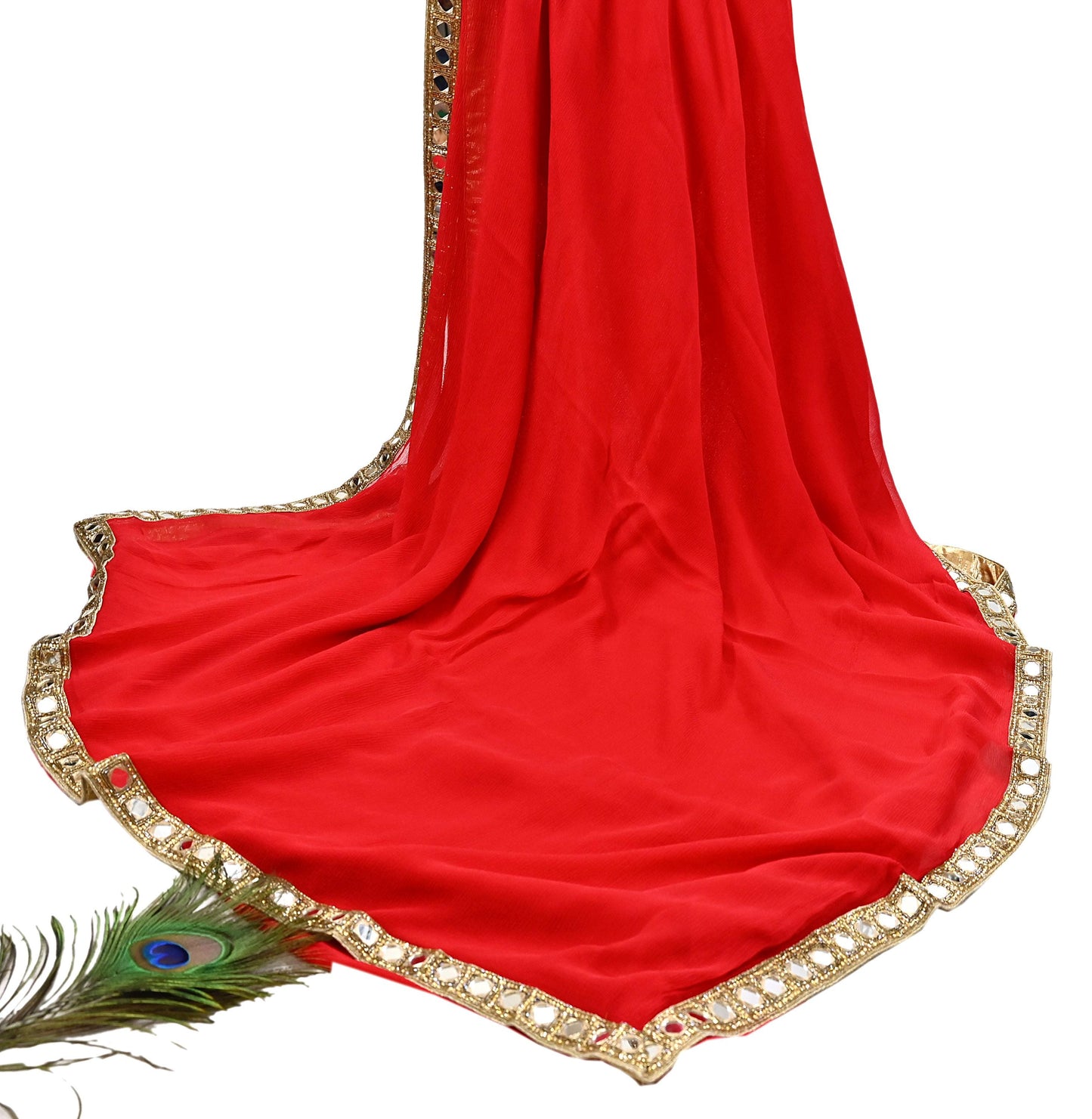 Rare Vintage Red Chiffon Silk Saree Hand Beaded Mirror Sari 5.5 Yards Bollywood Party Wear Ethnic