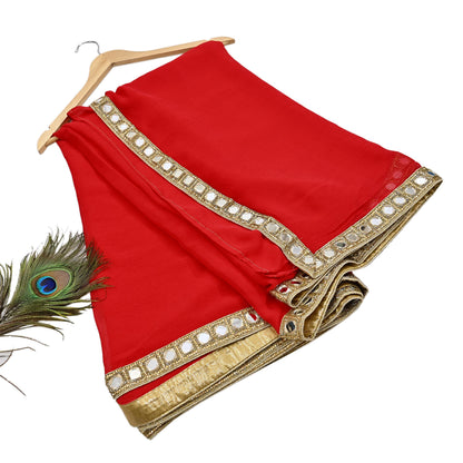 Rare Vintage Red Chiffon Silk Saree Hand Beaded Mirror Sari 5.5 Yards Bollywood Party Wear Ethnic