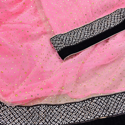 Vintage Pink Net Lehenga Saree Heavy Hand Embroidery 6 Yards Soft Mesh Fabric Ideal for Crafting Wedding Wear Bollywood sarees