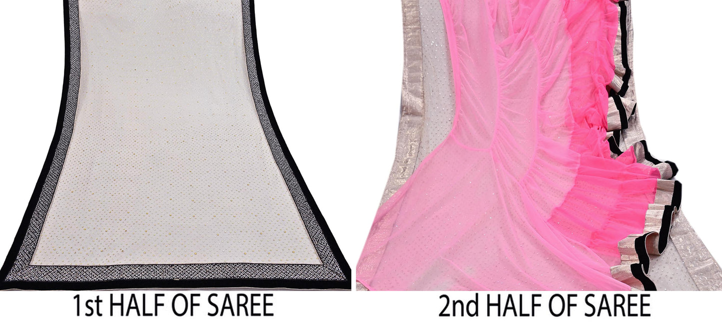 Vintage Pink Net Lehenga Saree Heavy Hand Embroidery 6 Yards Soft Mesh Fabric Ideal for Crafting Wedding Wear Bollywood sarees