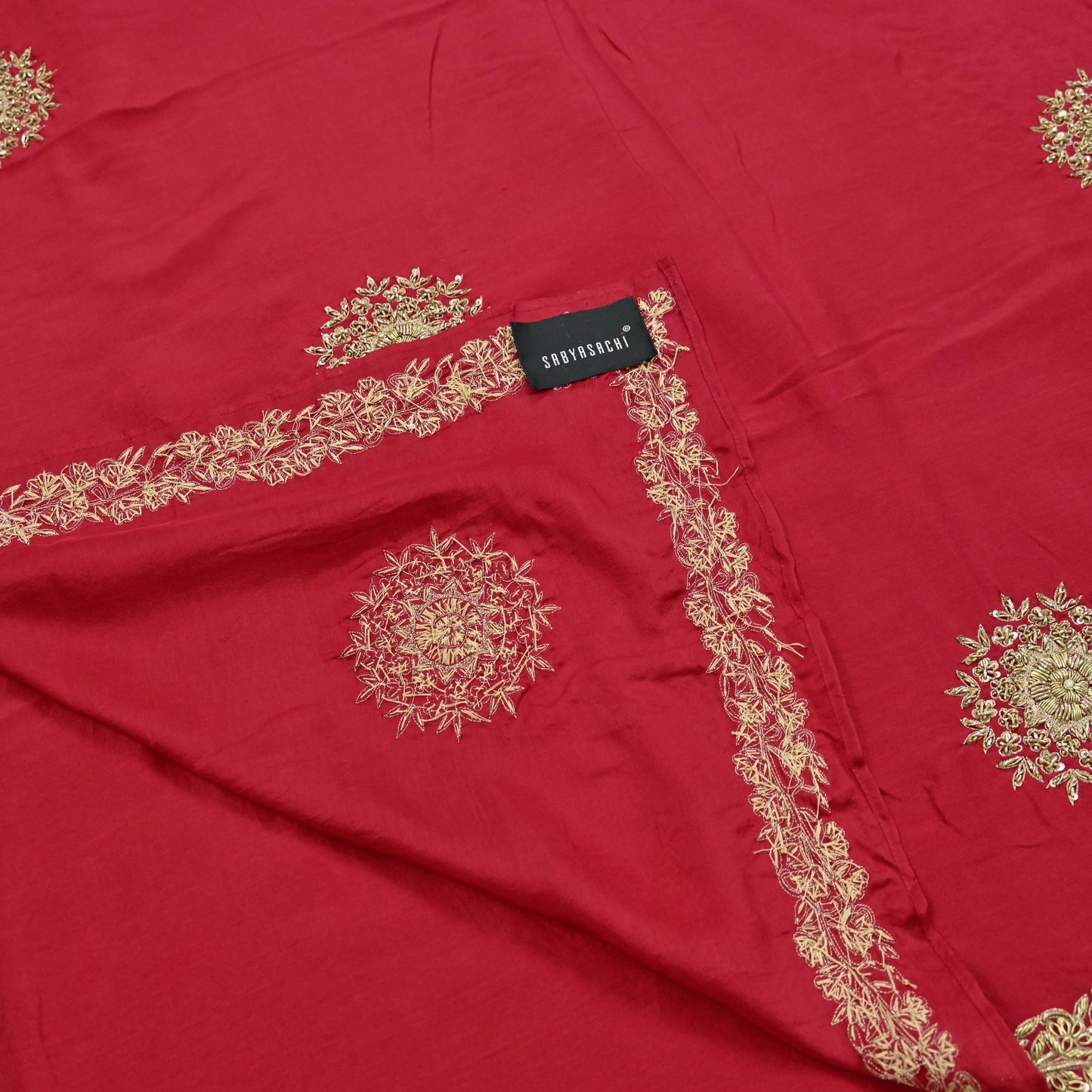 Rare Vintage Red Pure Silk Saree Zardozi Hand Embroidered Designer Sabyasachi Sari 5.5 Yard Bollywood Party Wear