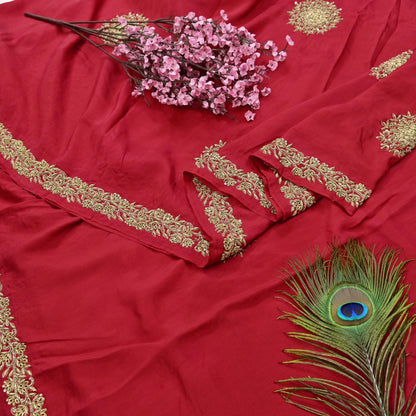 Rare Vintage Red Pure Silk Saree Zardozi Hand Embroidered Designer Sabyasachi Sari 5.5 Yard Bollywood Party Wear