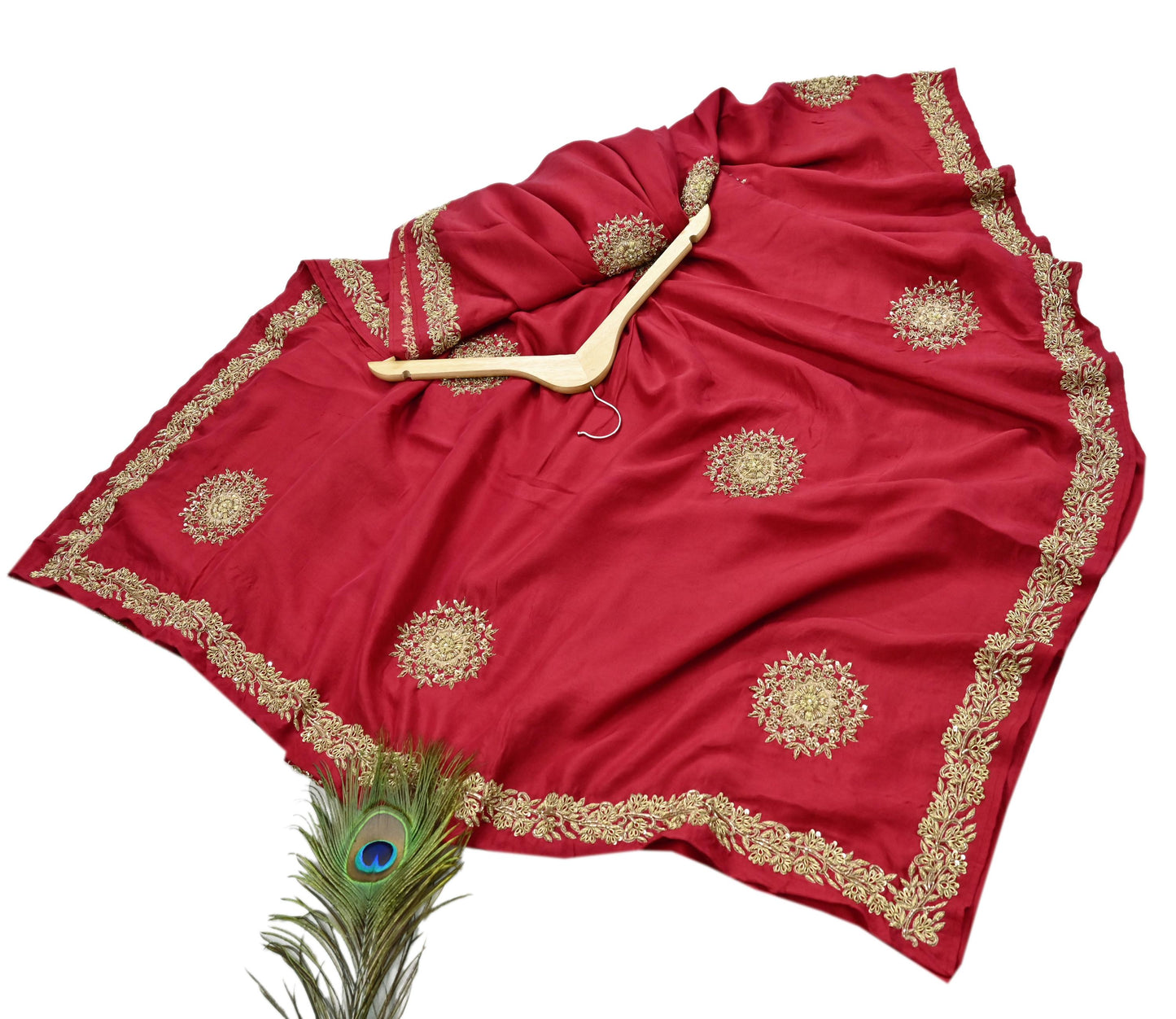 Rare Vintage Red Pure Silk Saree Zardozi Hand Embroidered Designer Sabyasachi Sari 5.5 Yard Bollywood Party Wear