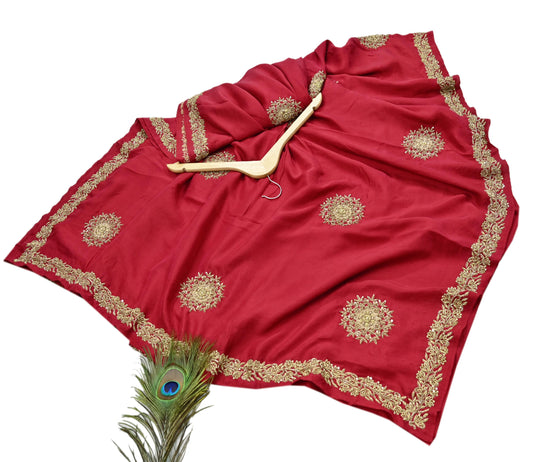 Rare Vintage Red Pure Silk Saree Zardozi Hand Embroidered Designer Sabyasachi Sari 5.5 Yard Bollywood Party Wear