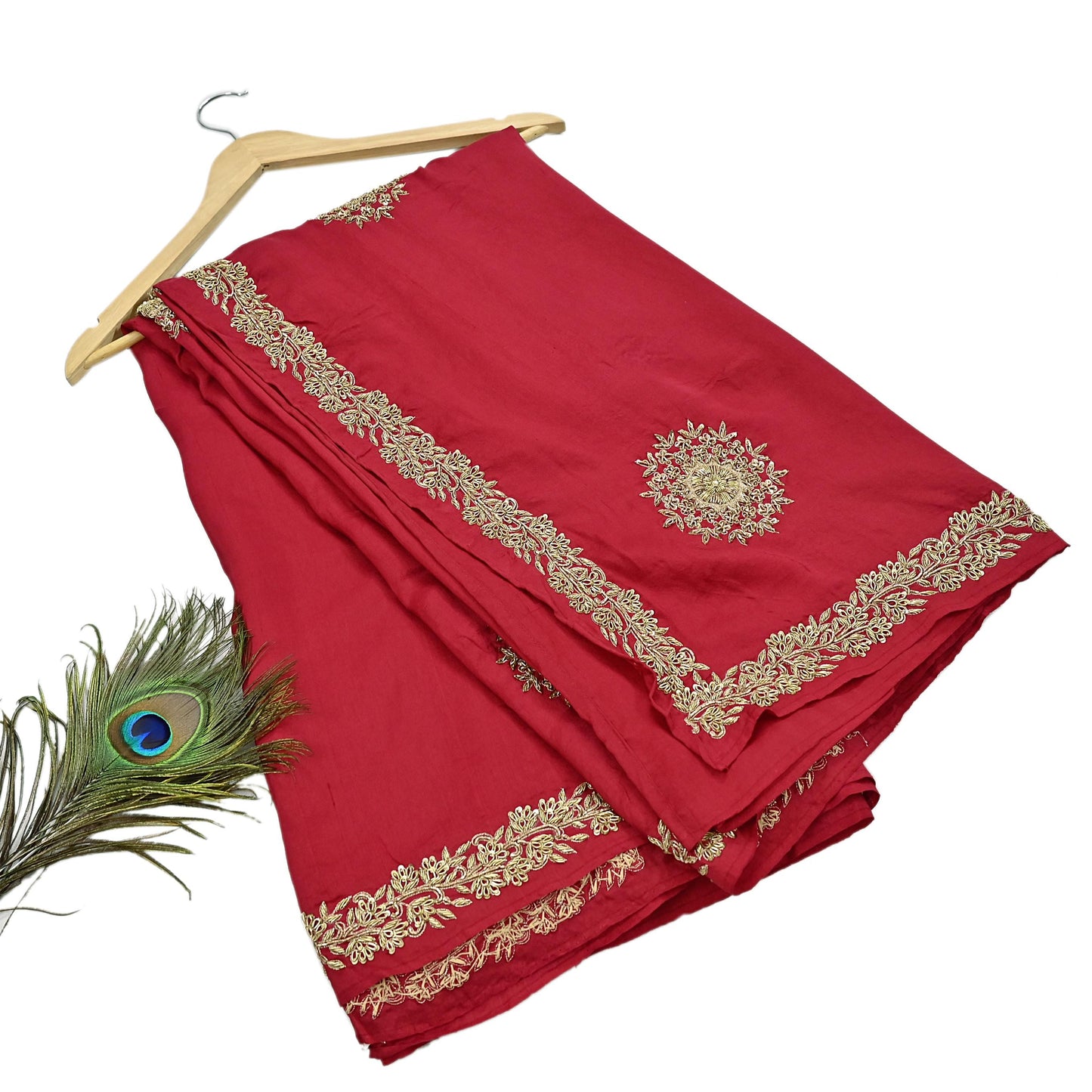 Rare Vintage Red Pure Silk Saree Zardozi Hand Embroidered Designer Sabyasachi Sari 5.5 Yard Bollywood Party Wear