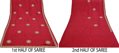 Rare Vintage Red Pure Silk Saree Zardozi Hand Embroidered Designer Sabyasachi Sari 5.5 Yard Bollywood Party Wear