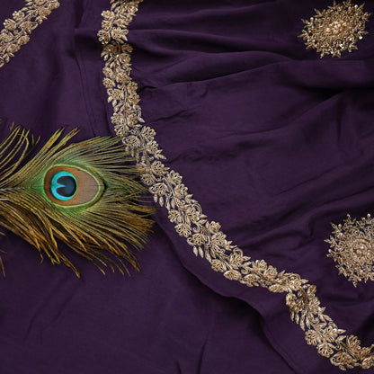 Rare Vintage Purple Pure Silk Saree Zardozi Hand Embroidered Designer Sabyasachi Sari 6 Yard Bollywood Party Wear