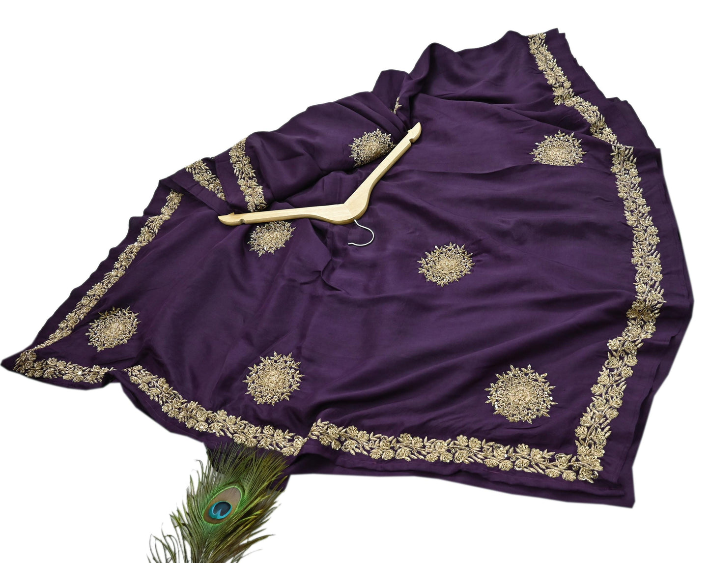Rare Vintage Purple Pure Silk Saree Zardozi Hand Embroidered Designer Sabyasachi Sari 6 Yard Bollywood Party Wear